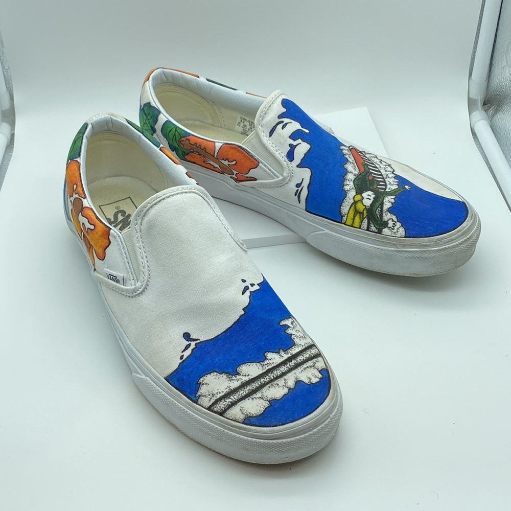 Custom artist design Vans classic slip-on Hawaiian surfboard Beach themed unisex - Picture 8 of 12